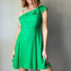 Armani Exchange Silk Green One-Shoulder Fit & Flare Ruffle Sundress Women 2
